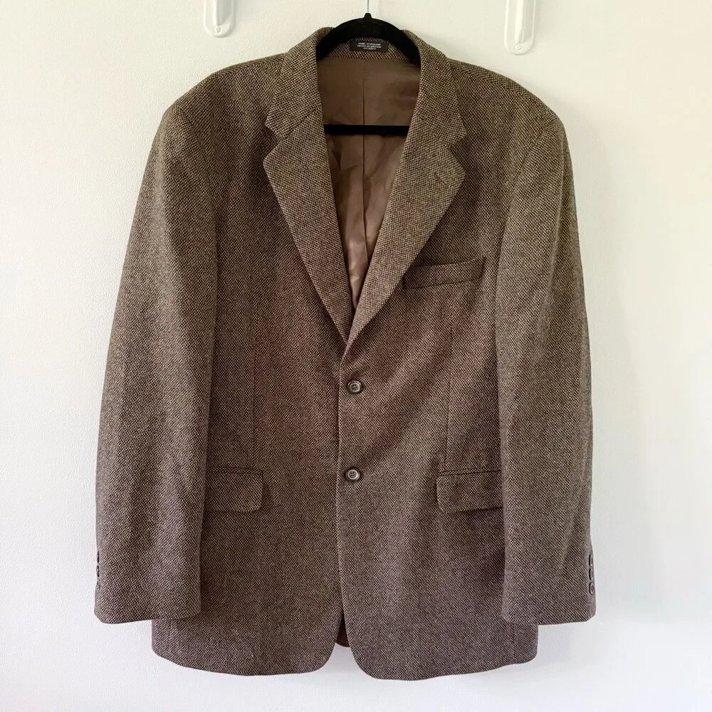 Stafford Mens 42L Wool Lambswool Blazer Sport Coat Tweed 2 Button Front Brown
